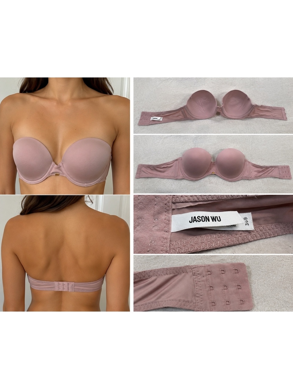 Jason Wu 30B Strapless Bra Mauve Pink Underwire Padded Convertible Lingerie